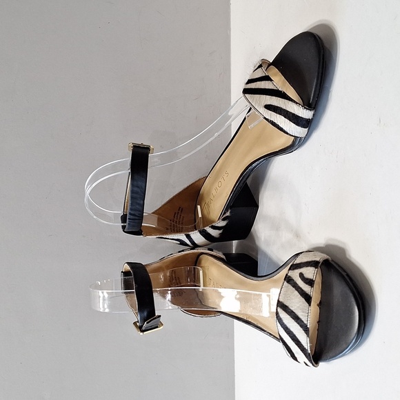 Talbots Black White Animal Print Calf Hair Mobwife Preppy Heel Sandals Size 9 - Picture 10 of 13